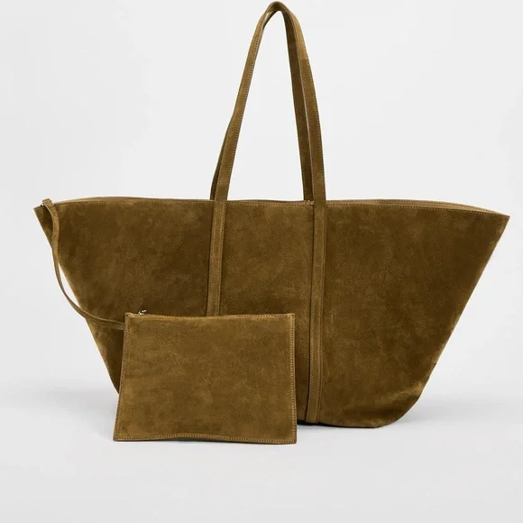 Zara extra large Brown Suede Tote Bag - Picture 2 of 8